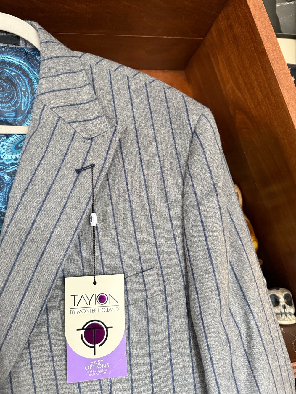 Tayion - Sport Coat - Gray/Navy Pinstripes - Men’s 44S 44 Short